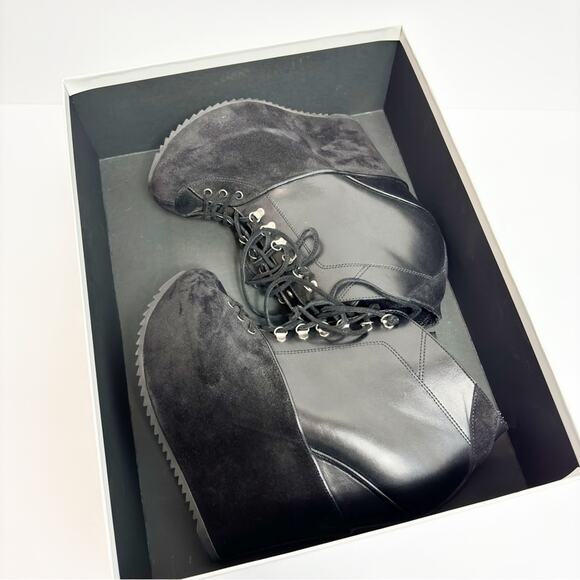 YVES SAINT LAURENT BLACK LACE UP LEATHER SUEDE PLATFORM WOMEN BOOTS SIZE 39 - Picture 8 of 8